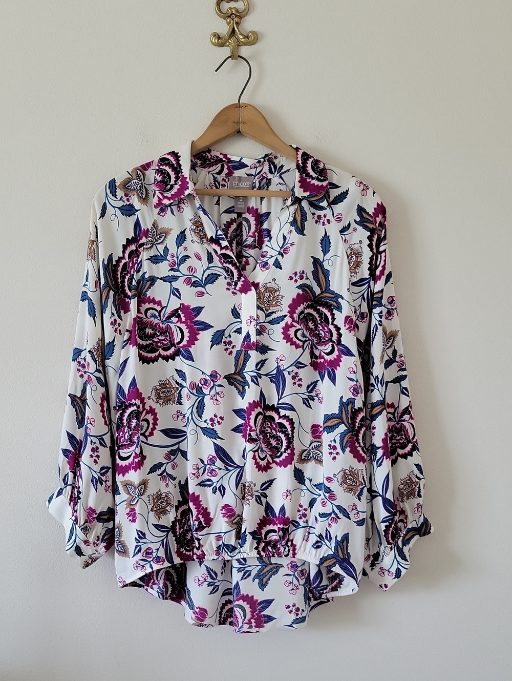 Chico's Floral Raglan Sleeve Vneck Blouse Size Large